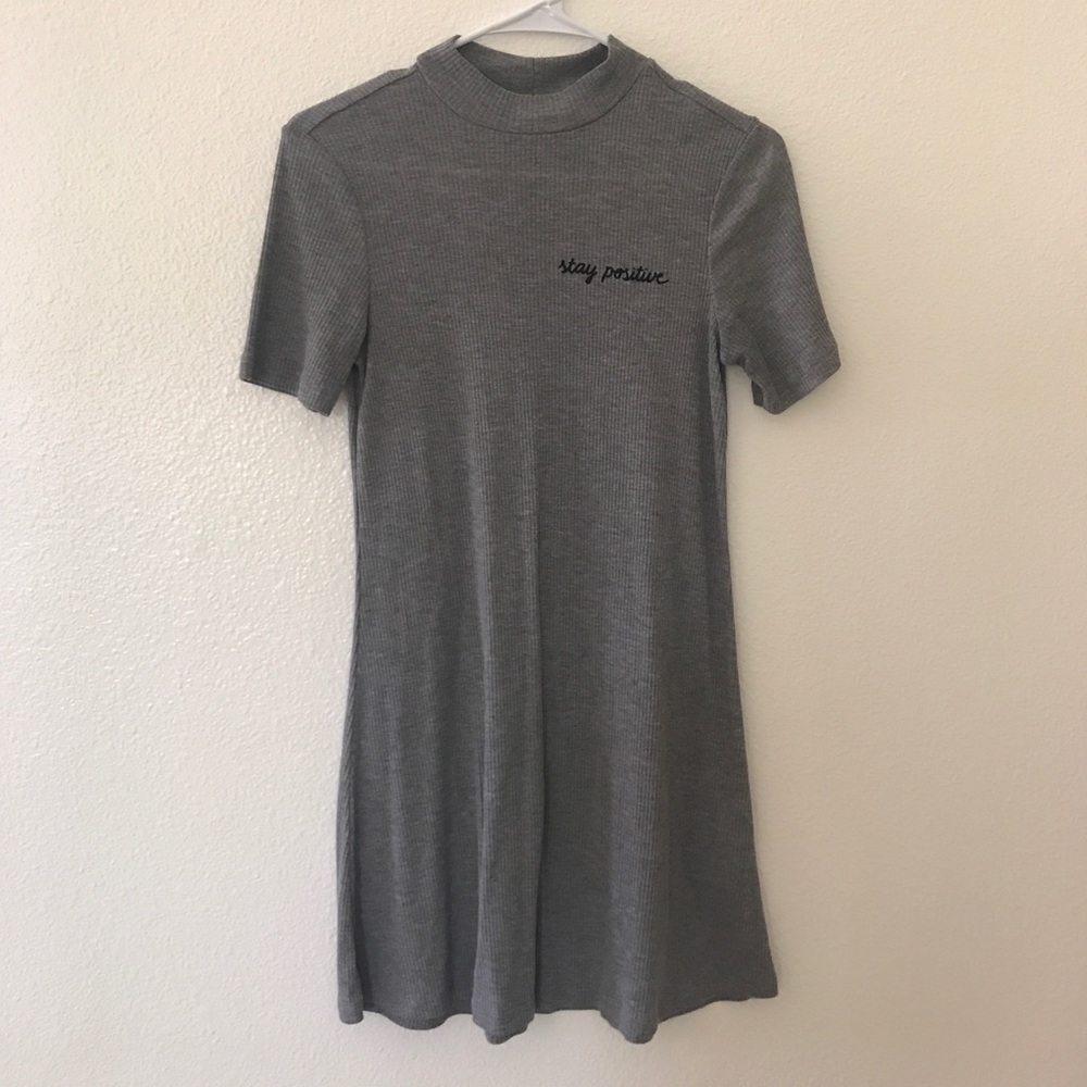Grey “Stay Positive” T shirt Dress